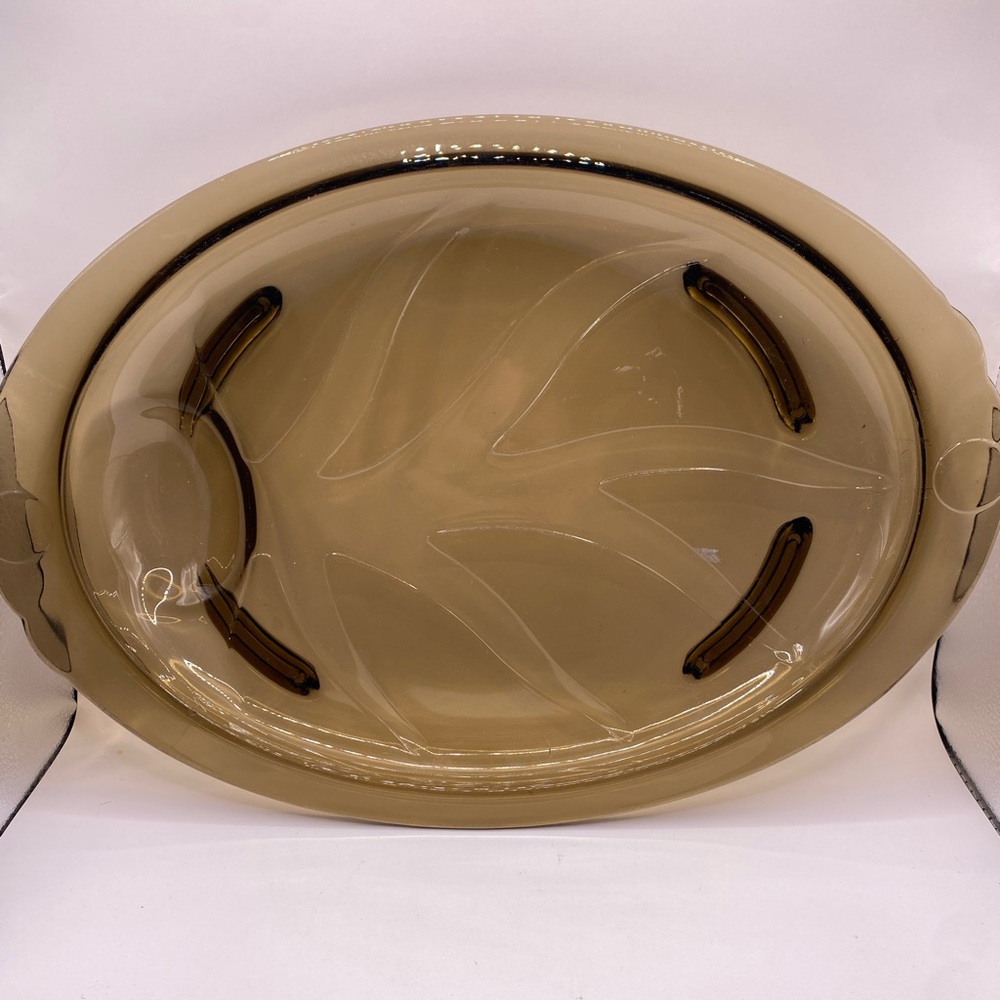 Vtg 80’s Pyrex Fireside Platter 815 Amber Brown Footed Welled Tree of Life Retro